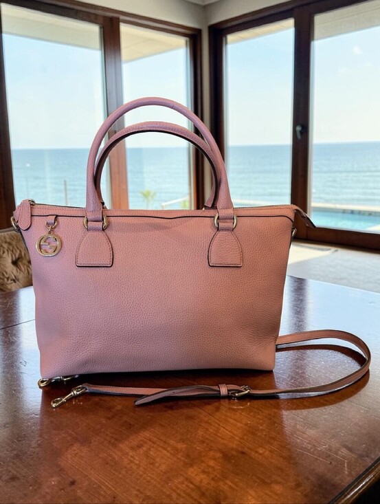 Gucci Handbags - Gucci Pink CALF LEATHER GG Satchel/Tote 2 Way Including Limited Ed LINEN TOTE